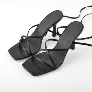 Black Strappy Lace Up Heels